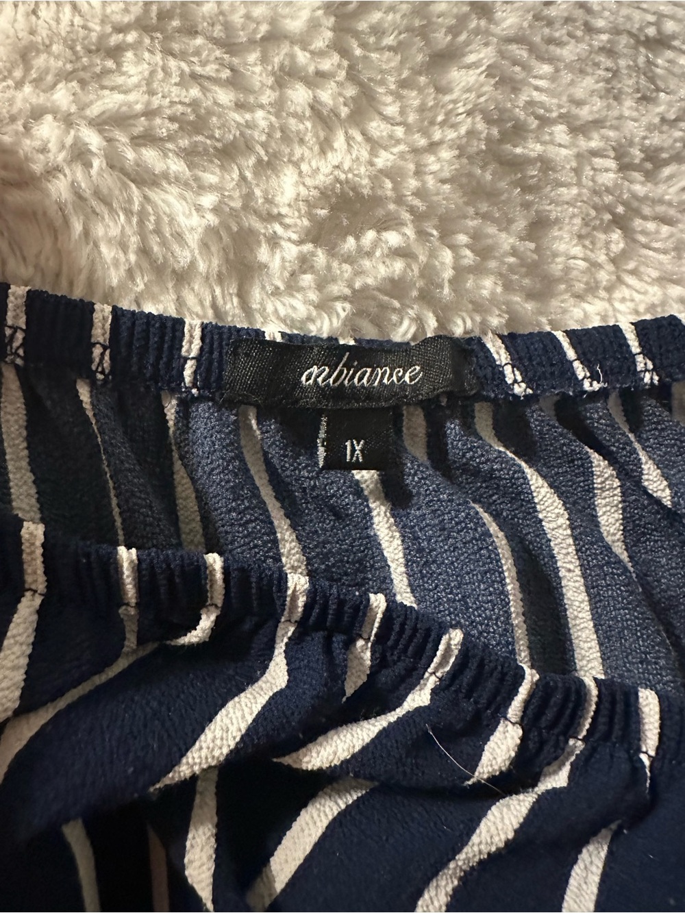 Ambiance Navy & White Striped Off-Shoulder Romper Size 1X - Picture 2 of 5